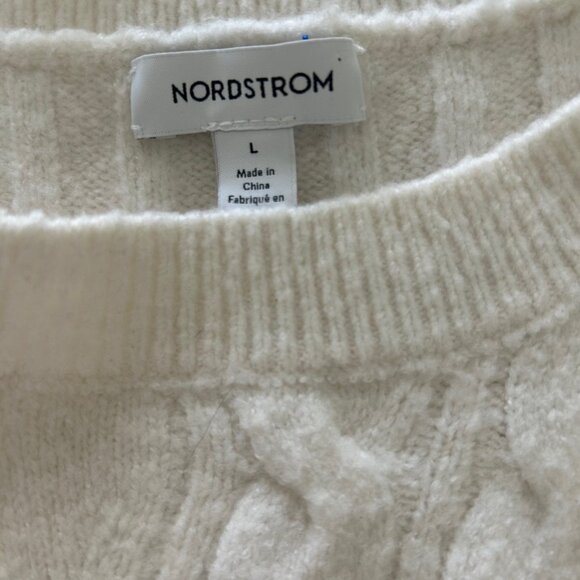 Nordstrom Wool Dress Stretch Cable Knit Sweater Midi Ivory Minimalist Size Large - Picture 6 of 10